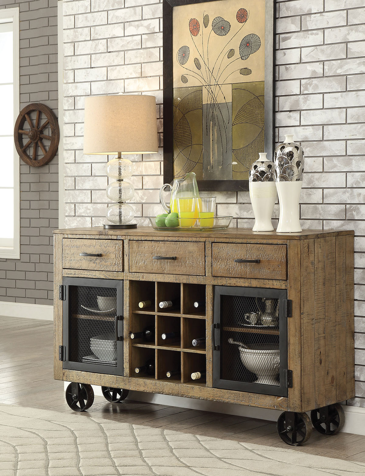 Furniture of America Burton Industrial Style Rustic Pin Server-SJEG-5041TW Furniture of America Burton Industrial Style Rustic Pin Server-SJEG-5041TW