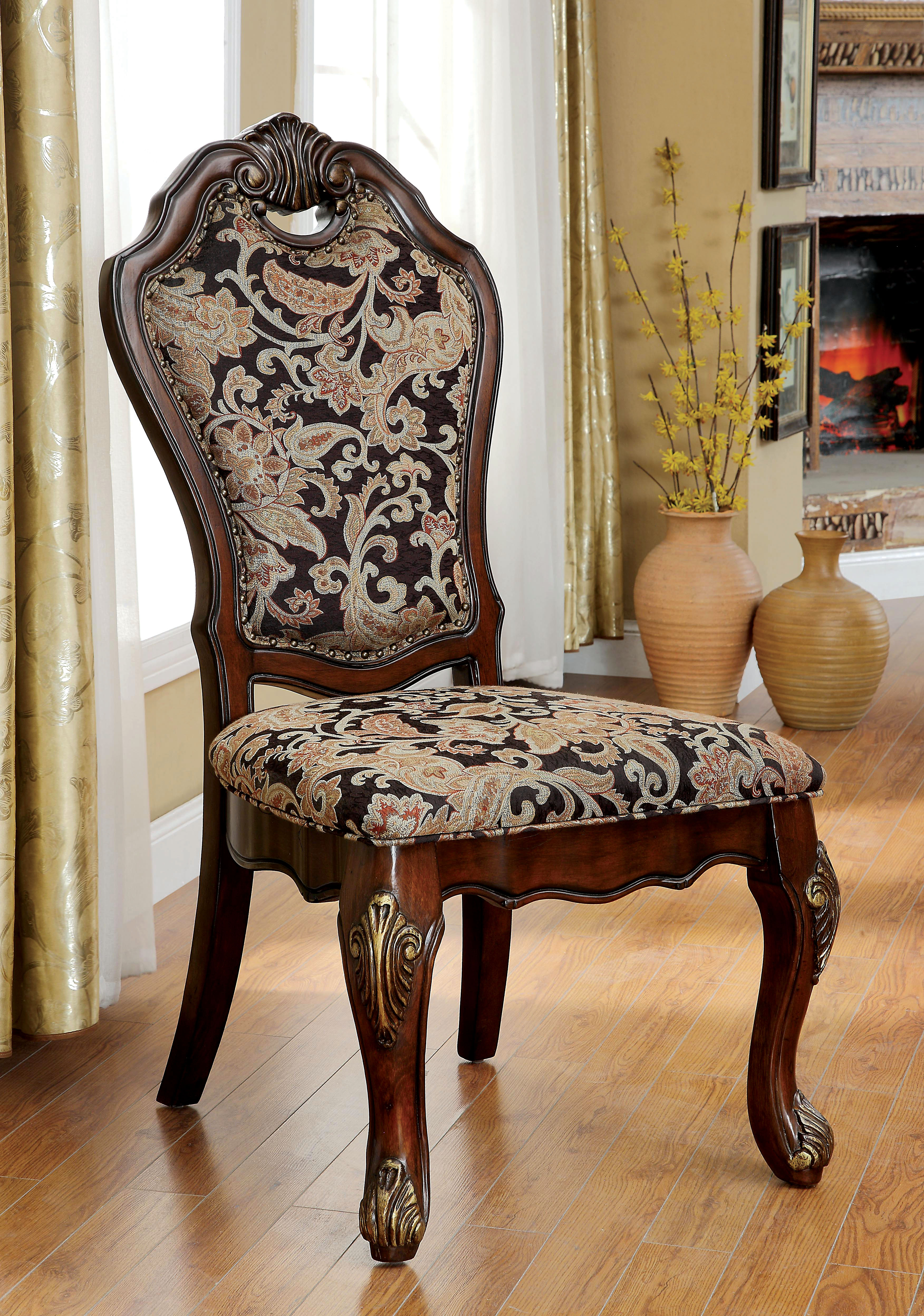 Furniture of America Almeria Fabric Upholstered Side Chair (Set of 2), Brown-SJEG-5465TD Furniture of America Almeria Fabric Upholstered Side Chair (Set of 2), Brown-SJEG-5465TD