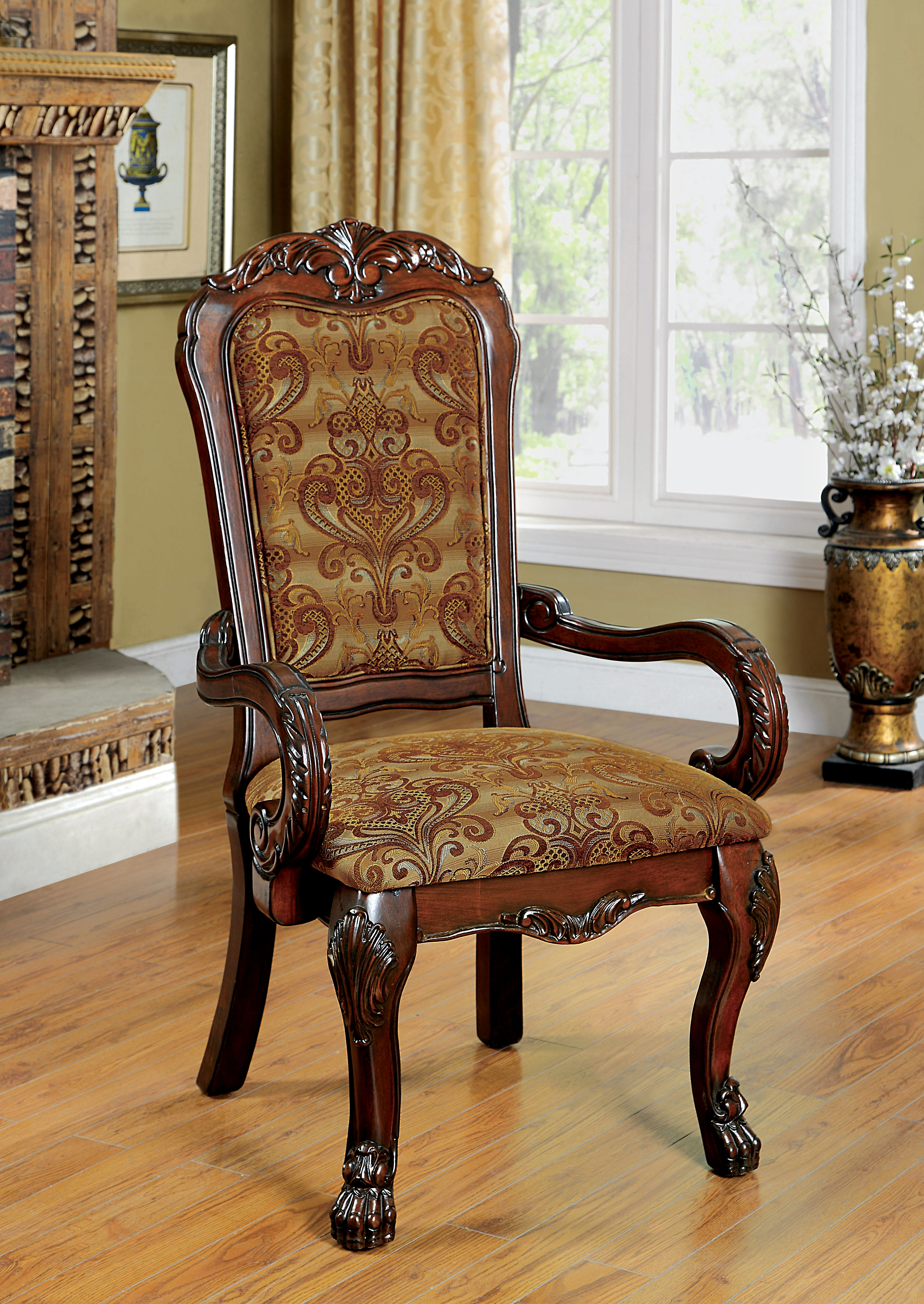 Furniture of America Natasha Fabric Upholstered Arm Chair (Set of 2), Brown-SJEG-5779DI-BD Furniture of America Natasha Fabric Upholstered Arm Chair (Set of 2), Brown-SJEG-5779DI-BD