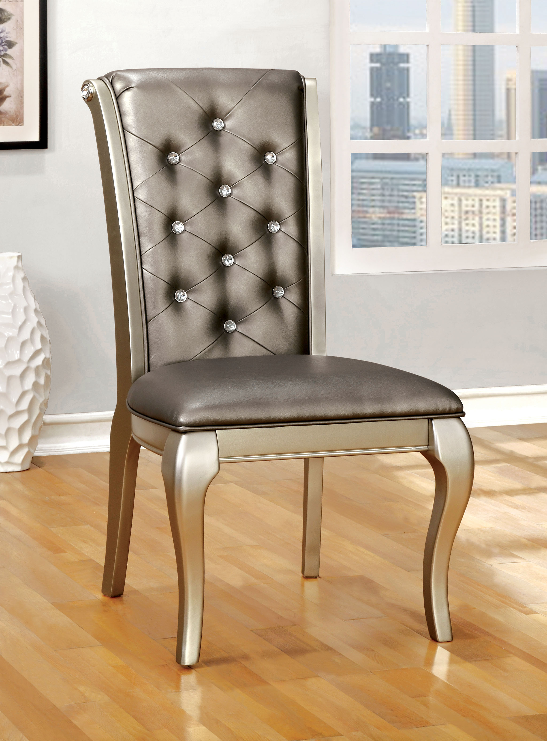 Furniture of America Daniese Tufted Faux Leather Side Chair (Set of 2), Silver-SJEG-5431TD Furniture of America Daniese Tufted Faux Leather Side Chair (Set of 2), Silver-SJEG-5431TD