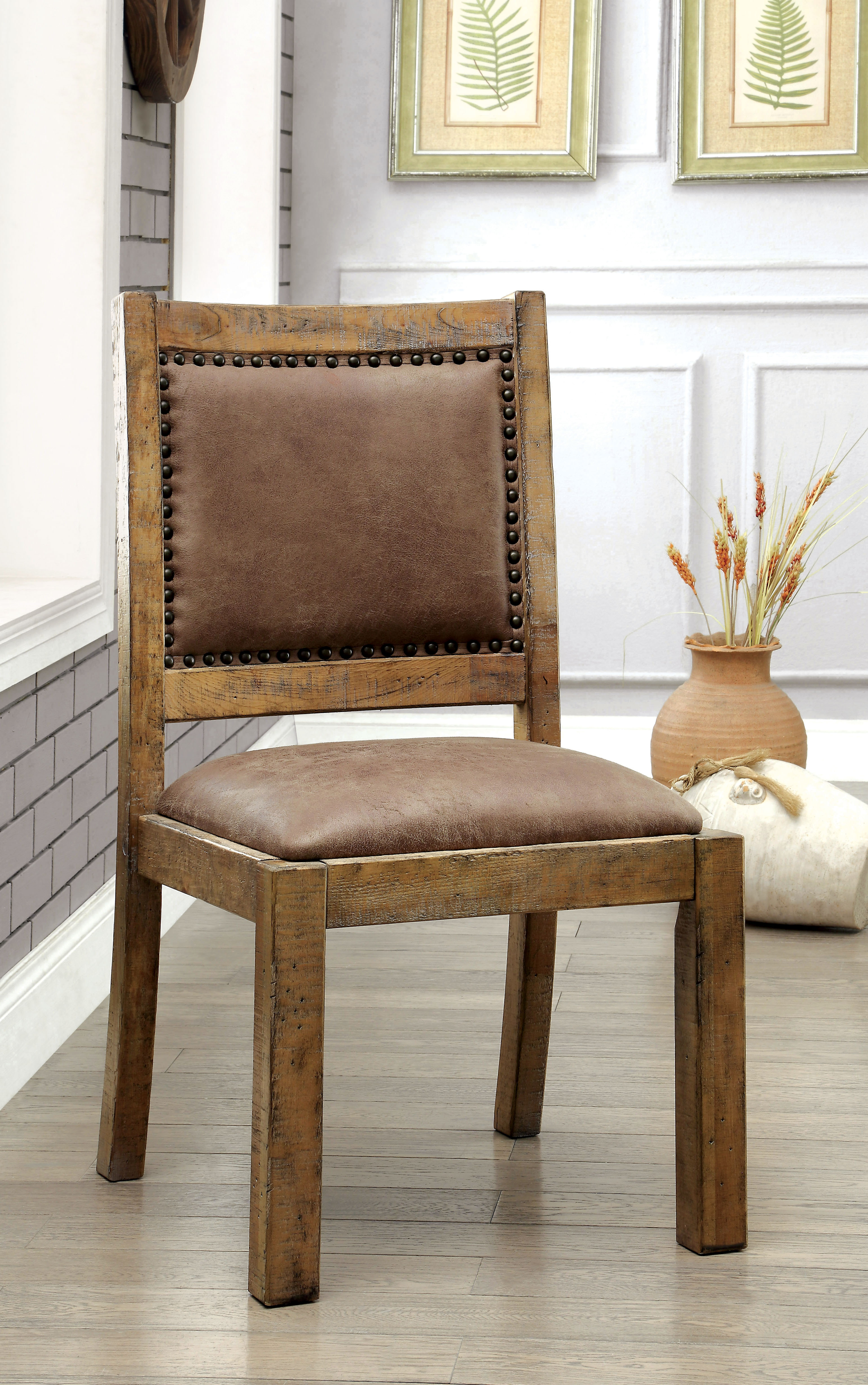 Furniture of America Burton Industrial Faux Leather Side Chair (Set of 2), Brown-SJEG-5041TD Furniture of America Burton Industrial Faux Leather Side Chair (Set of 2), Brown-SJEG-5041TD