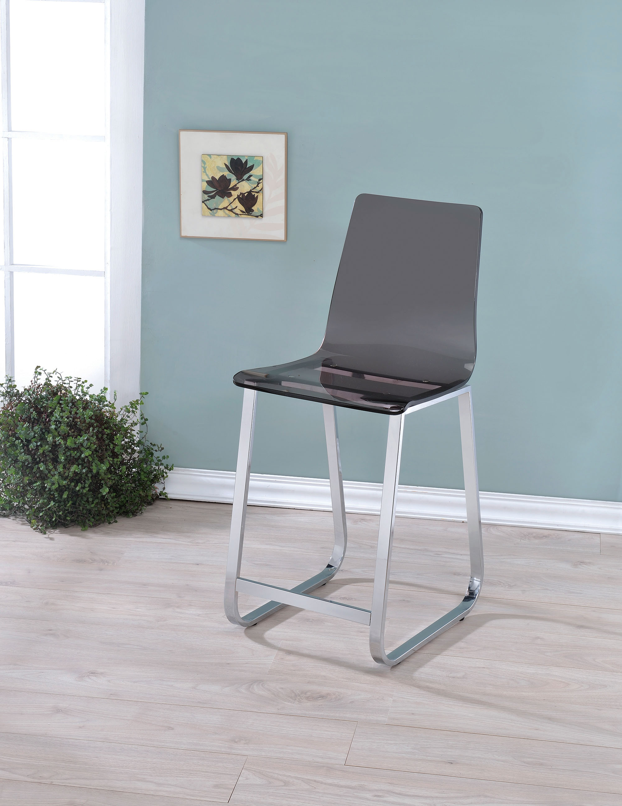 Furniture of America Clarah Chrome Frame Transparent Smoke Acrylic Pub Chair (Set of 2)