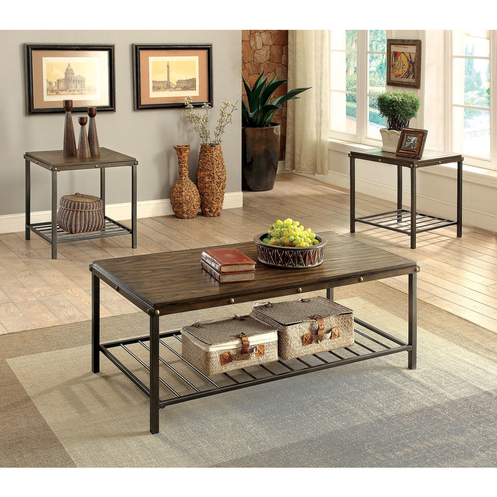 Furniture of America Claudio Metal Frame 3 PC Coffee Table Set