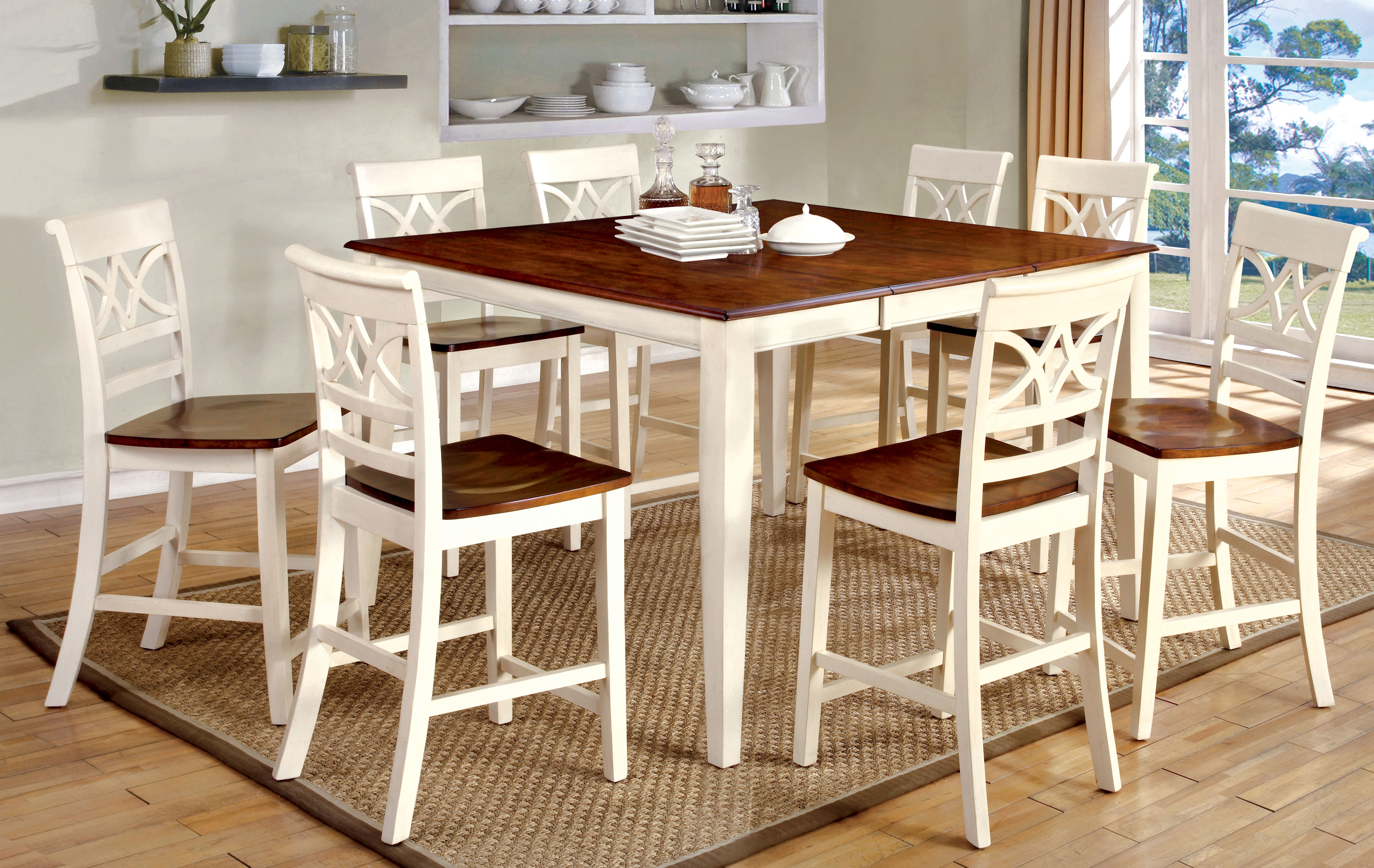 Furniture of America Vintage White Petronella 9 Piece Counter Height