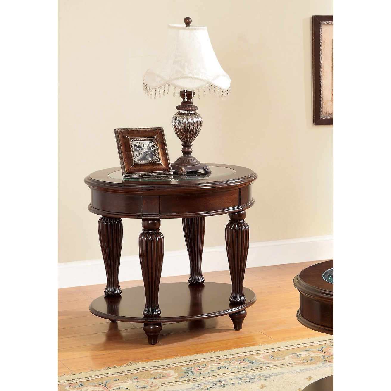 Furniture of America Elnas Dark Cherry Glass Top with ...