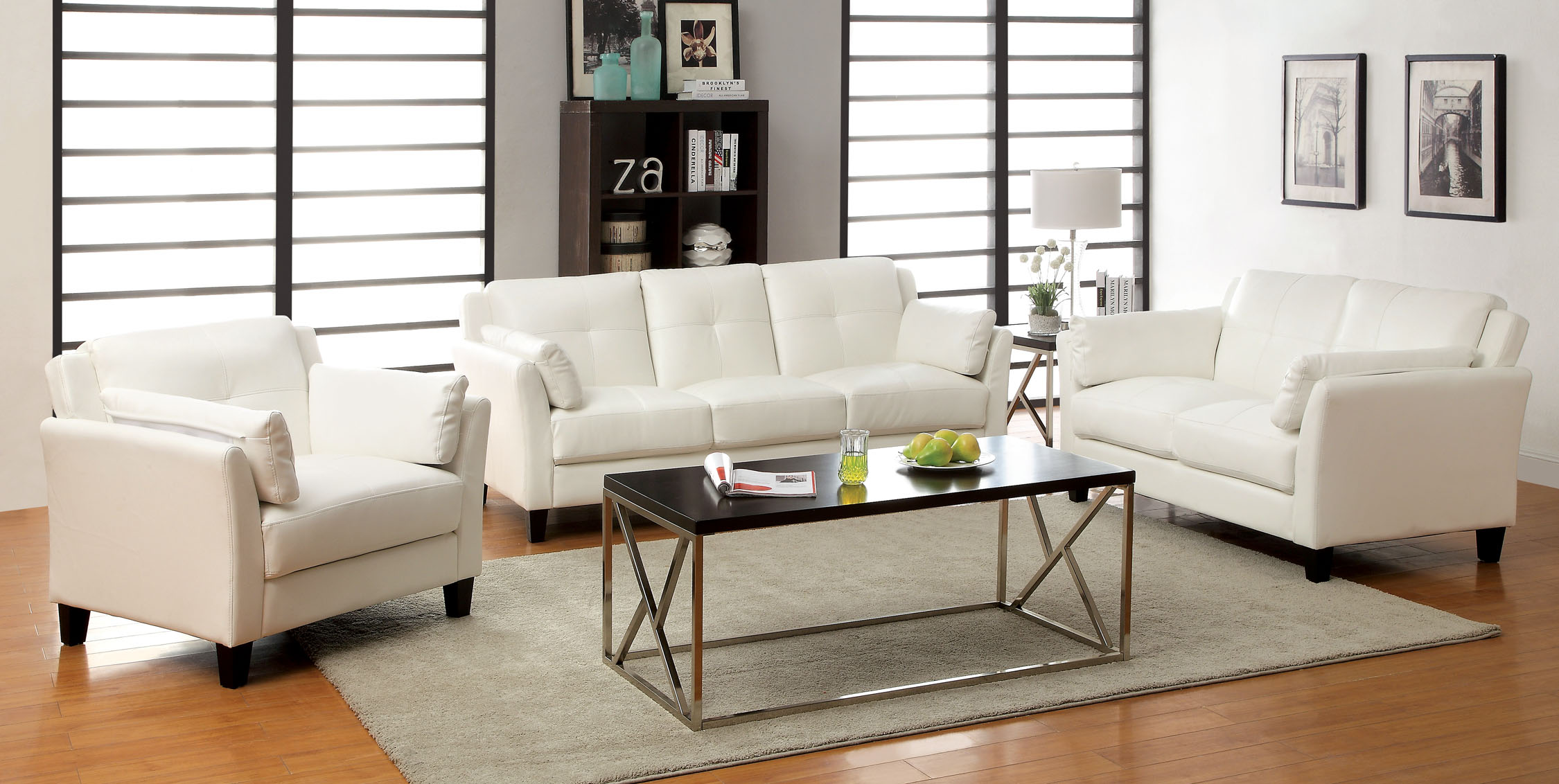 Furniture of America Bareston Faux Leather Tufted 3-Piece Living Room Sofa Set