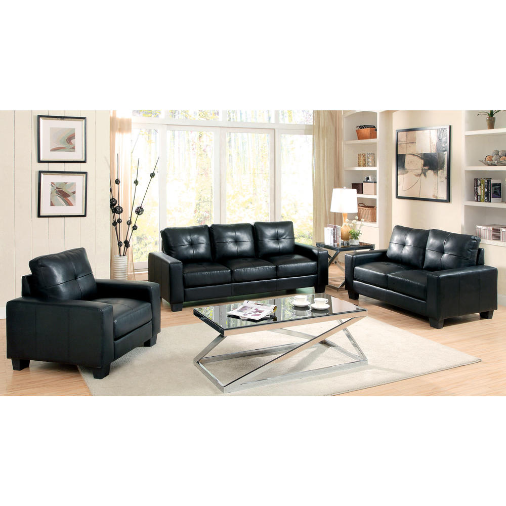 Furniture of America Boris Modern Black Bonded Leather Match Sofa
