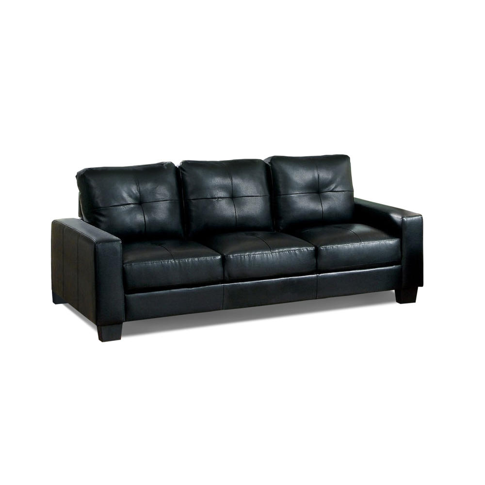 Furniture of America Boris Modern Black Bonded Leather Match Sofa