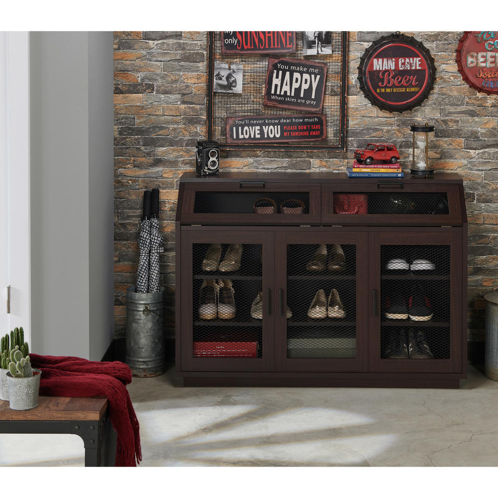 Furniture of America Austin Industrial Walnut Shoe Cabinet