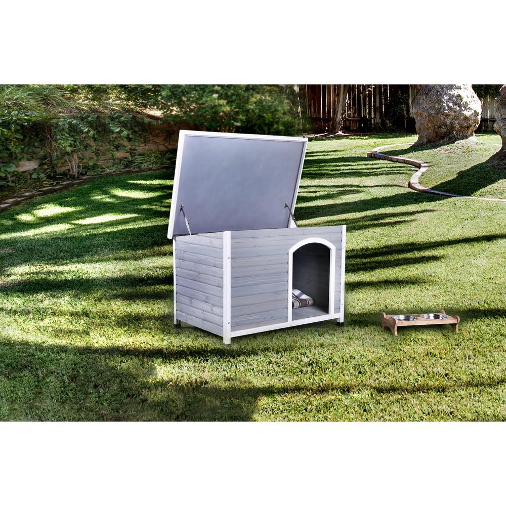 Furniture of America Exeter Gray and White Wood Outdoor Dog House, Small
