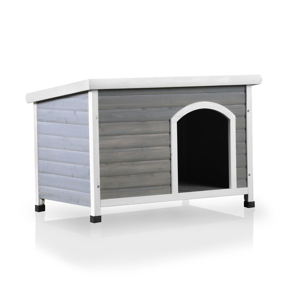 Furniture of America Exeter Gray and White Wood Outdoor Dog House, Small