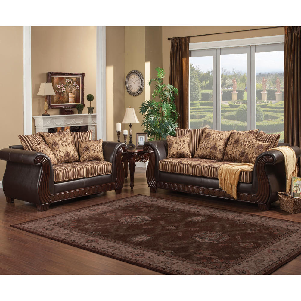 Furniture of America Elainor Brown 2-Piece Sofa Set