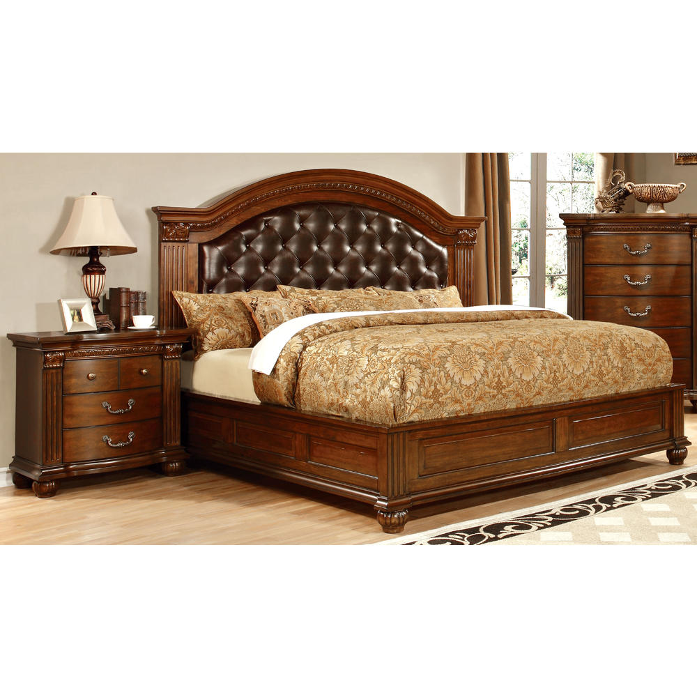 Furniture of America Cherry Bandoll Upholstered Platform Bed