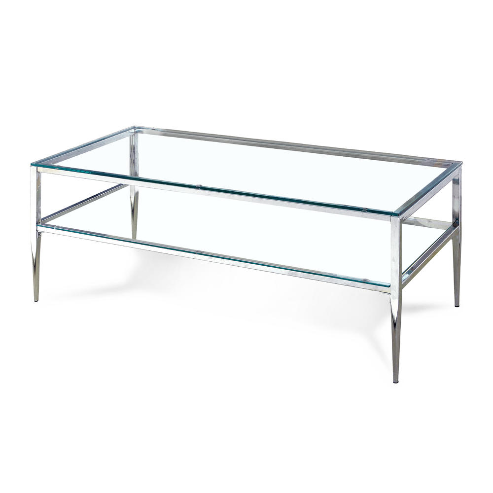 Furniture of America Perlah Chrome Frame Dual Glass Shelf Coffee Table