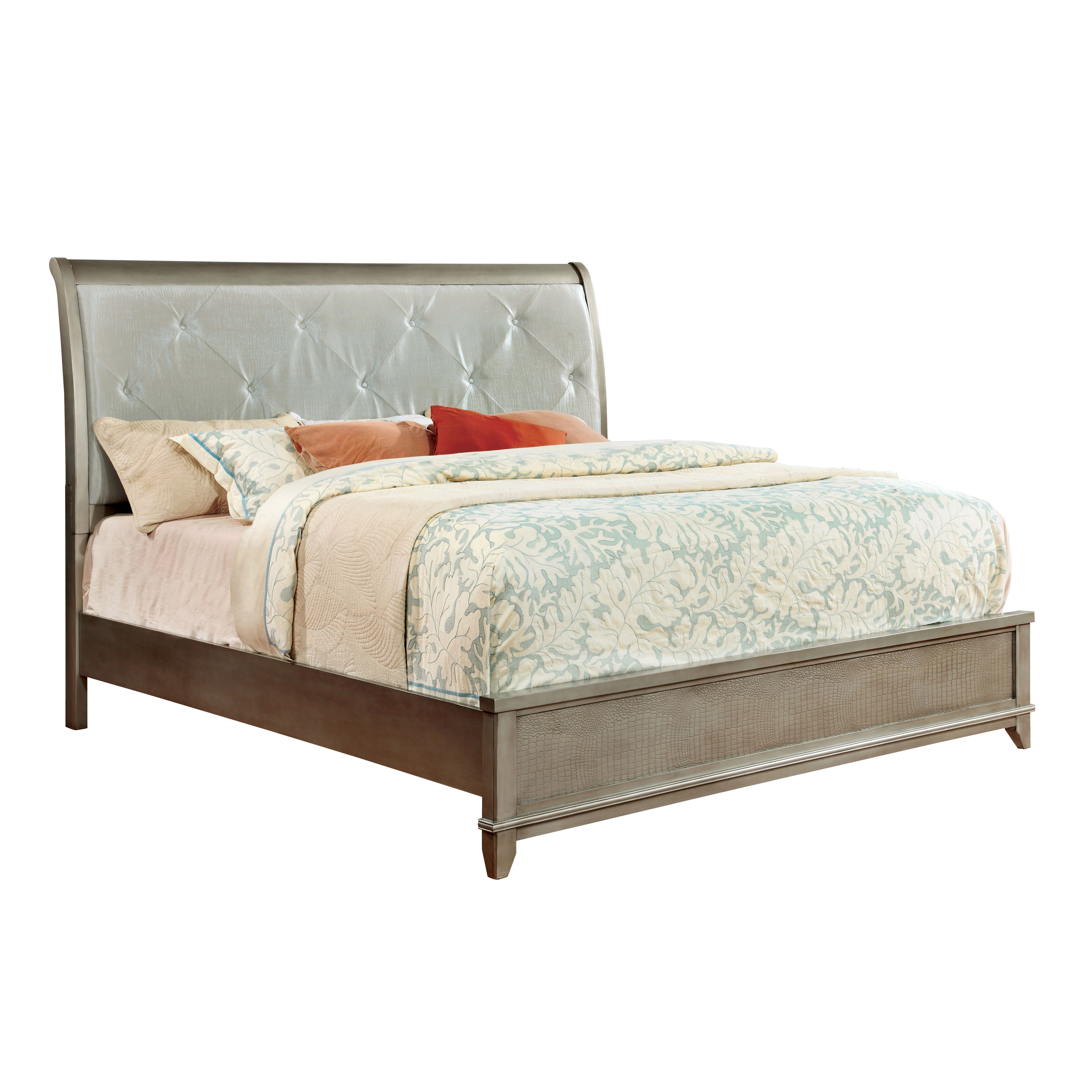 Furniture of America Harlan Platform Bed with Faux Leather Upholstered Headboard