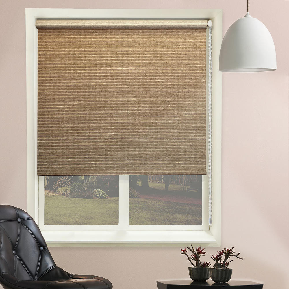 Chicology Continuous Loop Beaded Chain Roller Shades / Window Blind Curtain Drape, Natural Woven, Privacy - Candyfloss
