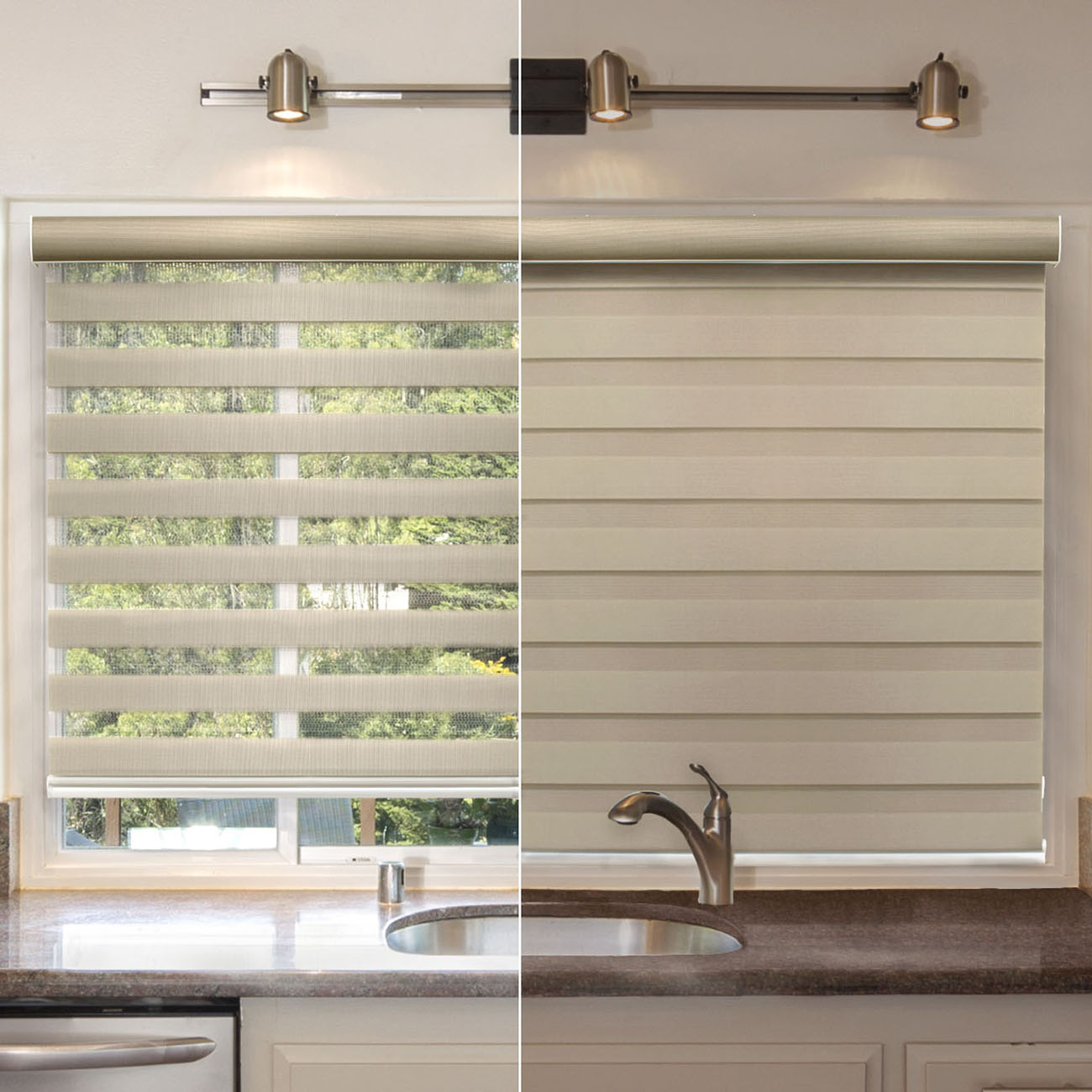 thumbnail image 2 of HTTMT Cordless Zebra Roller Blinds – Brown, 72" Wide, Sheer & Privacy Combo 2 of 2