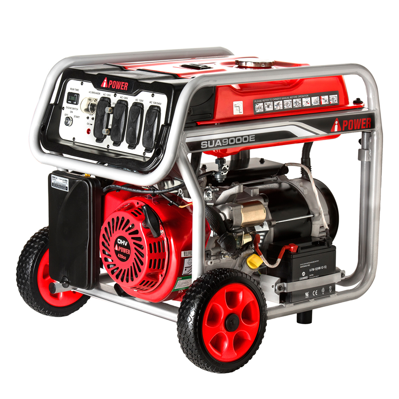 A-iPower SUA9000E 9,000 watt gasoline powered portable generator with electric start.  The Power for Home and Work.