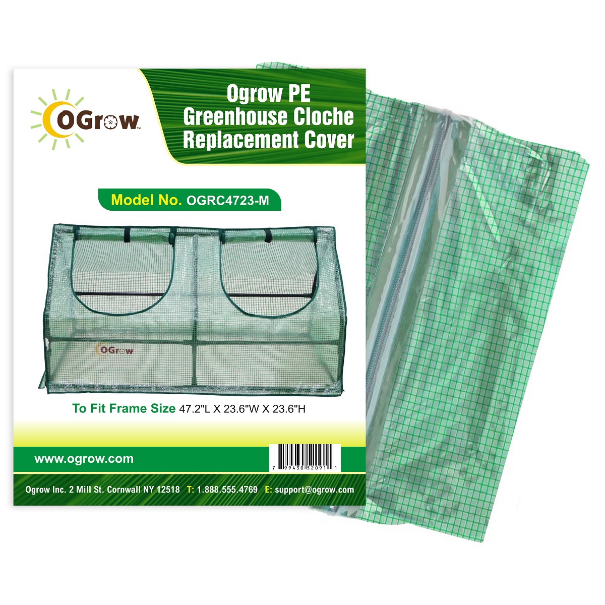 oGrow OGRC4723-M PE Greenhouse Cloche PE Replacement Cover - To Fit Frame Size 47.2"L X 23.6"W X 23.6"H