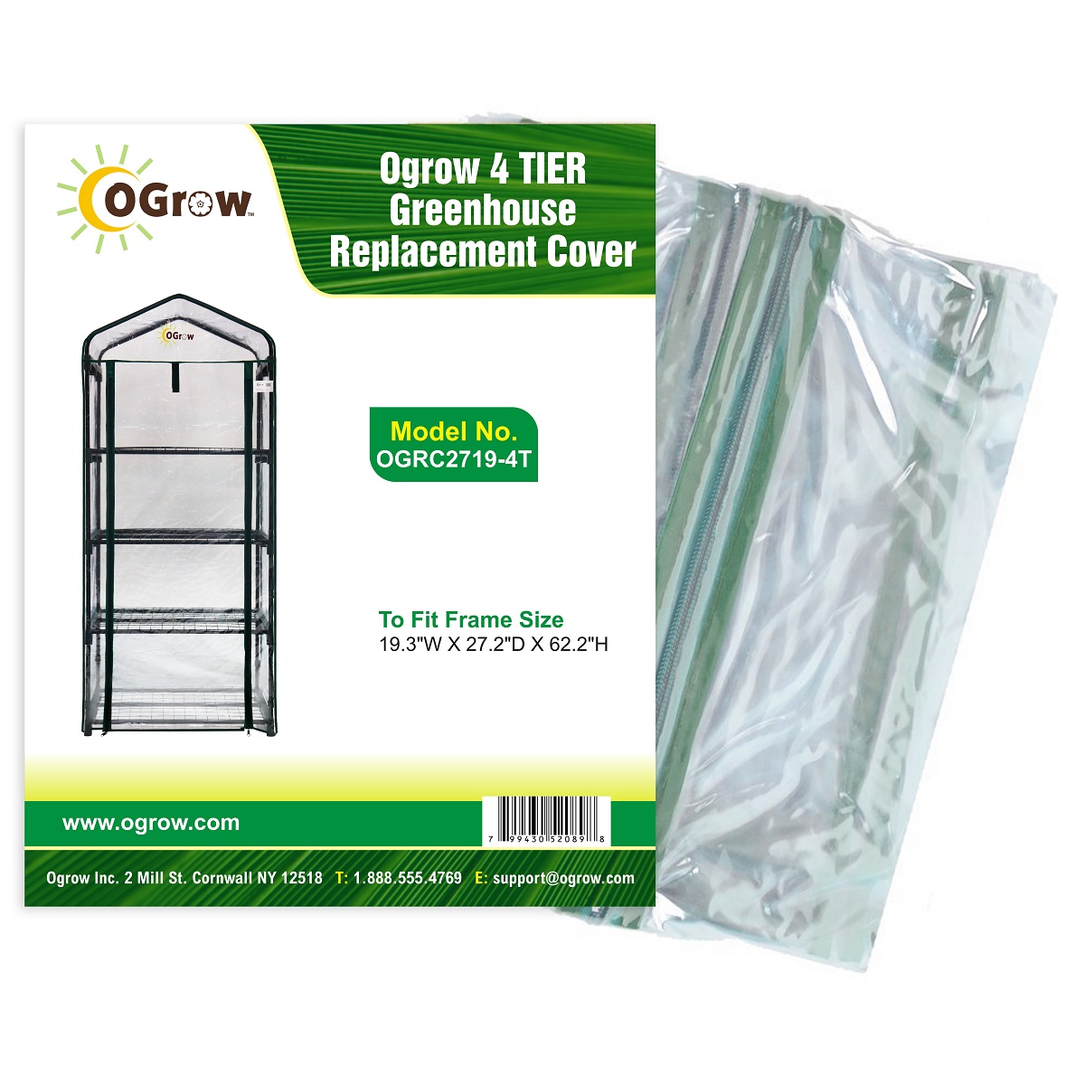 oGrow OGRC2719-4T 4 TIER Greenhouse Replacement Cover - To Fit Frame Size  19.3"W X 27.2"D X 62.2"H