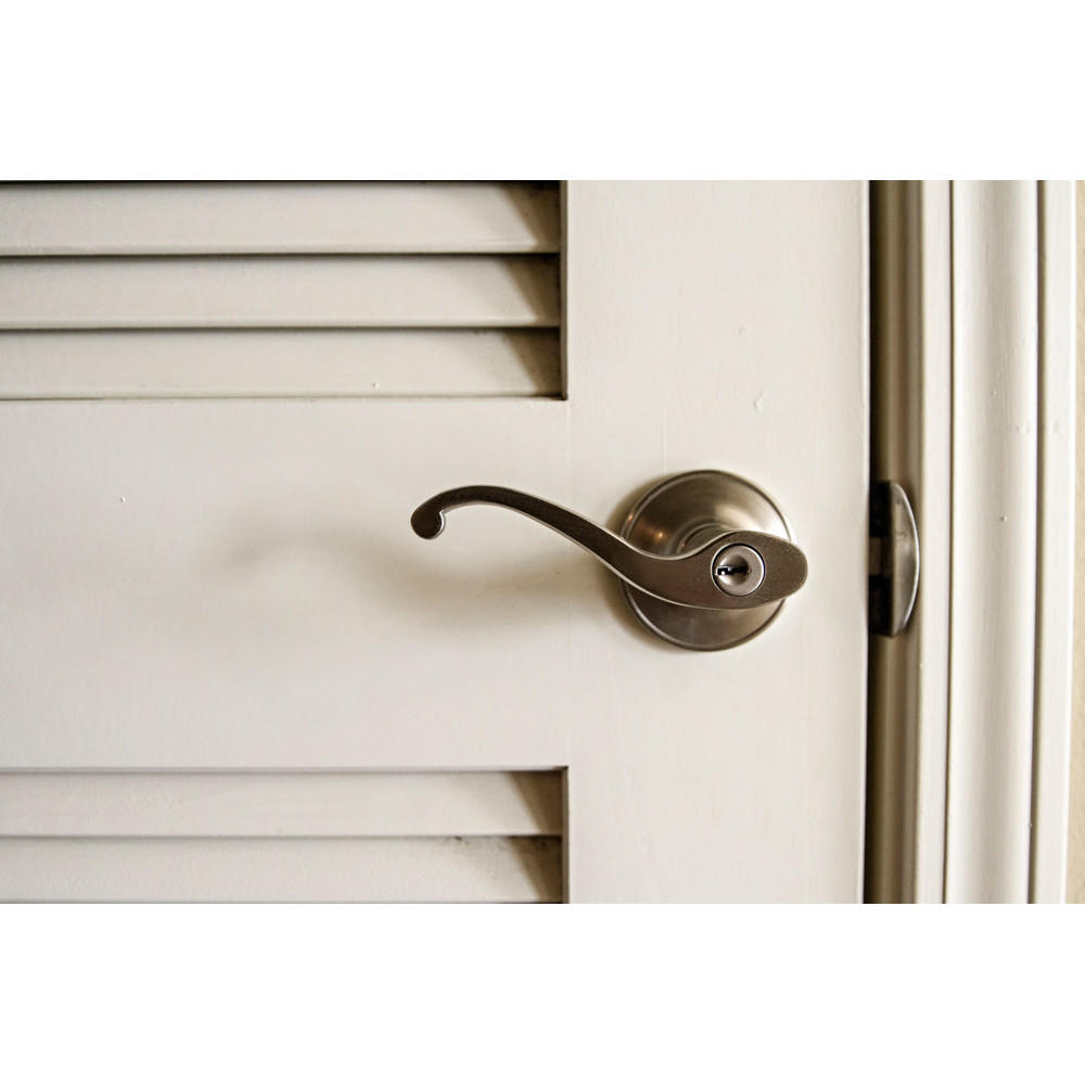 Design House 784892 Scroll 2-Way Latch Entry Door Handle  Adjustable Backset  Antique Nickel Finish