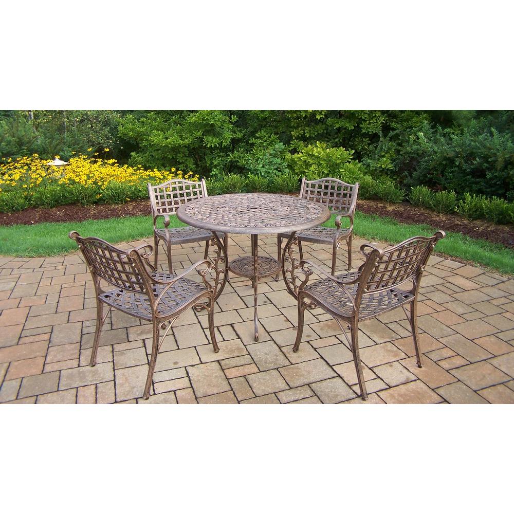 Oakland Living 5 Pc. Cast Aluminum Patio Dining w/ Table & Arm Chairs