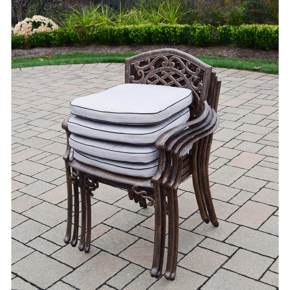 Oakland Living 7 Pc. Patio Dining set w/ 54" Stone topped table and Cushioned Cast Aluminum Stackable Chairs