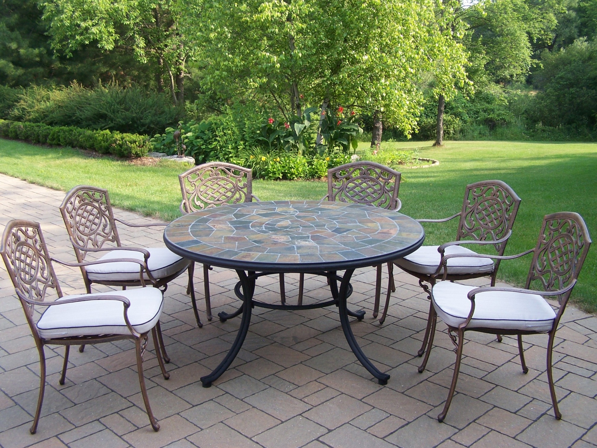 oakland living 7 pc. patio dining set w/ 54" stone topped table and