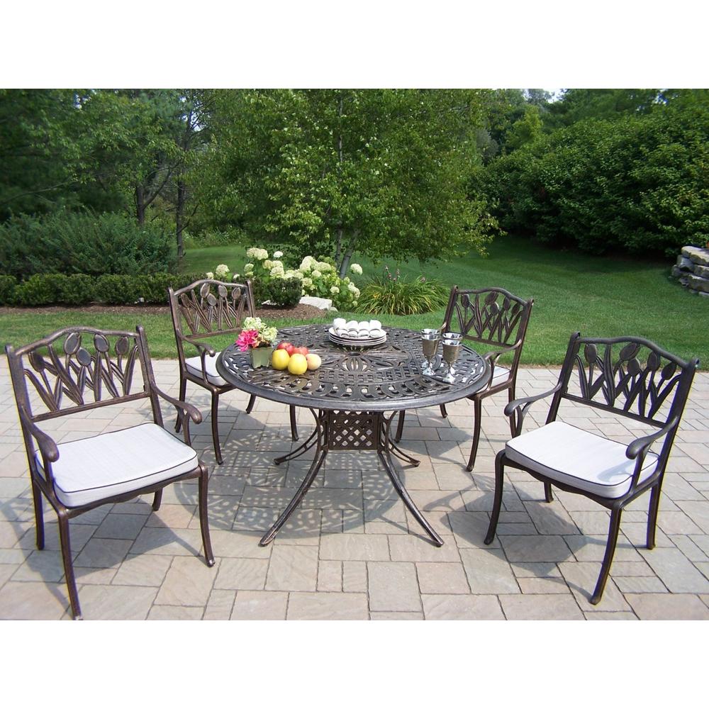 Oakland Living Aluminum 5 Pc. Patio Dining set w/ 48" table, Tulip chairs and Cushions