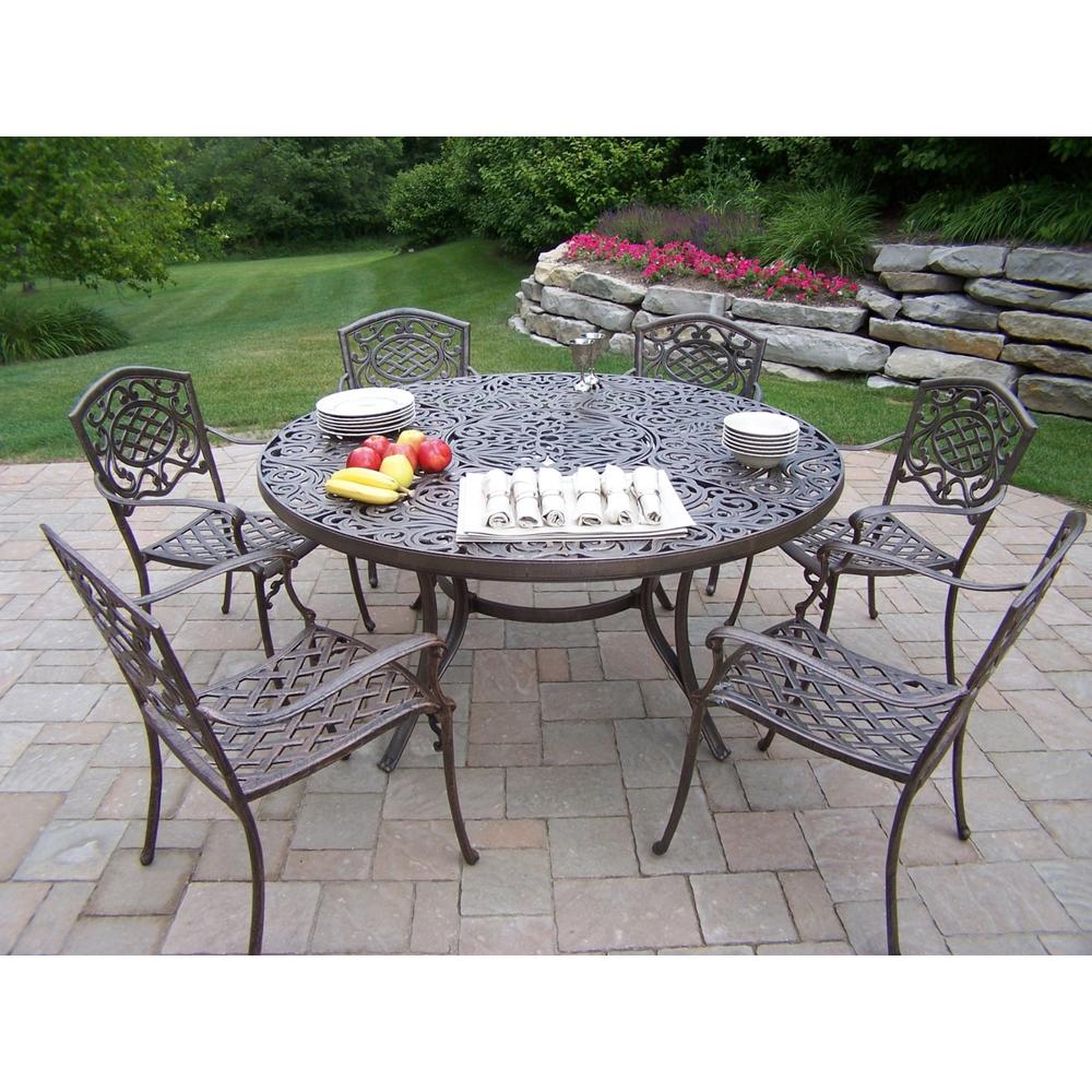 Oakland Living Aluminum 7 Pc. Patio Dining set w/ 60" Interchangeable Round Table & Stackable Chairs