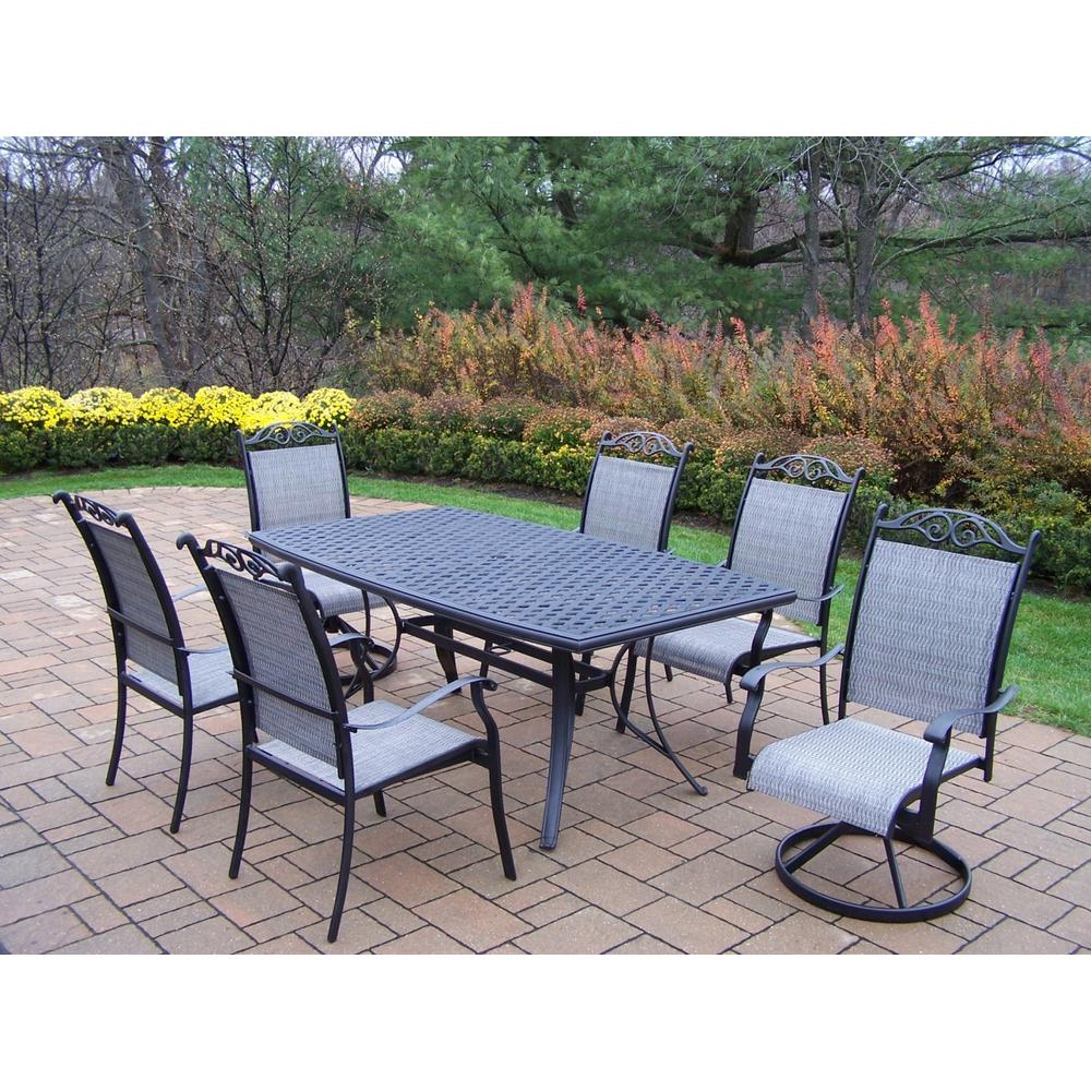 Oakland Living Aluminum 7 Pc. Patio Dining Set w/ 70x38" Table, Swivel