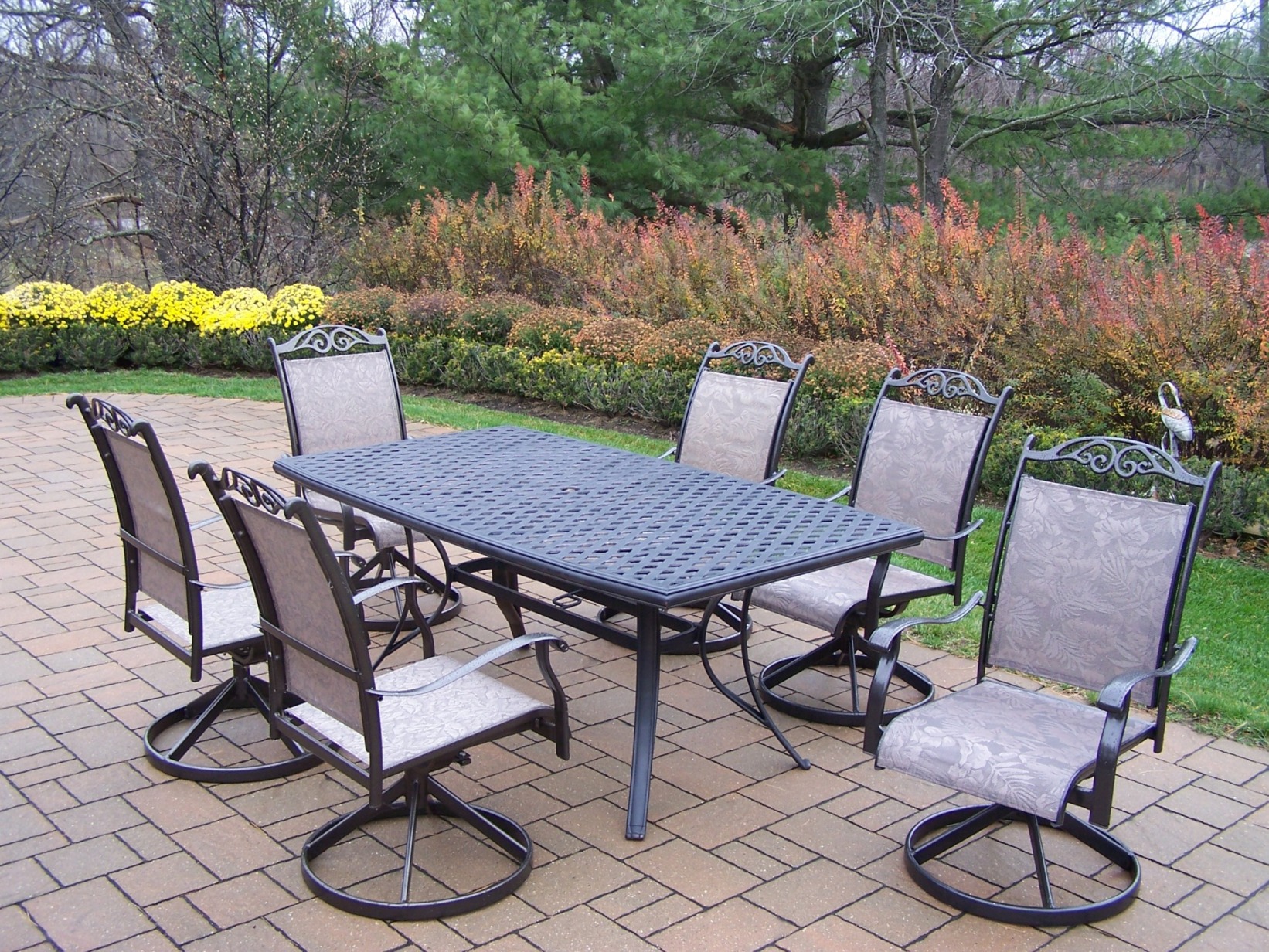 Oakland Living Aluminum 7 Pc.Patio Dining Set w/ 70x38" Table and Swivel Rockers