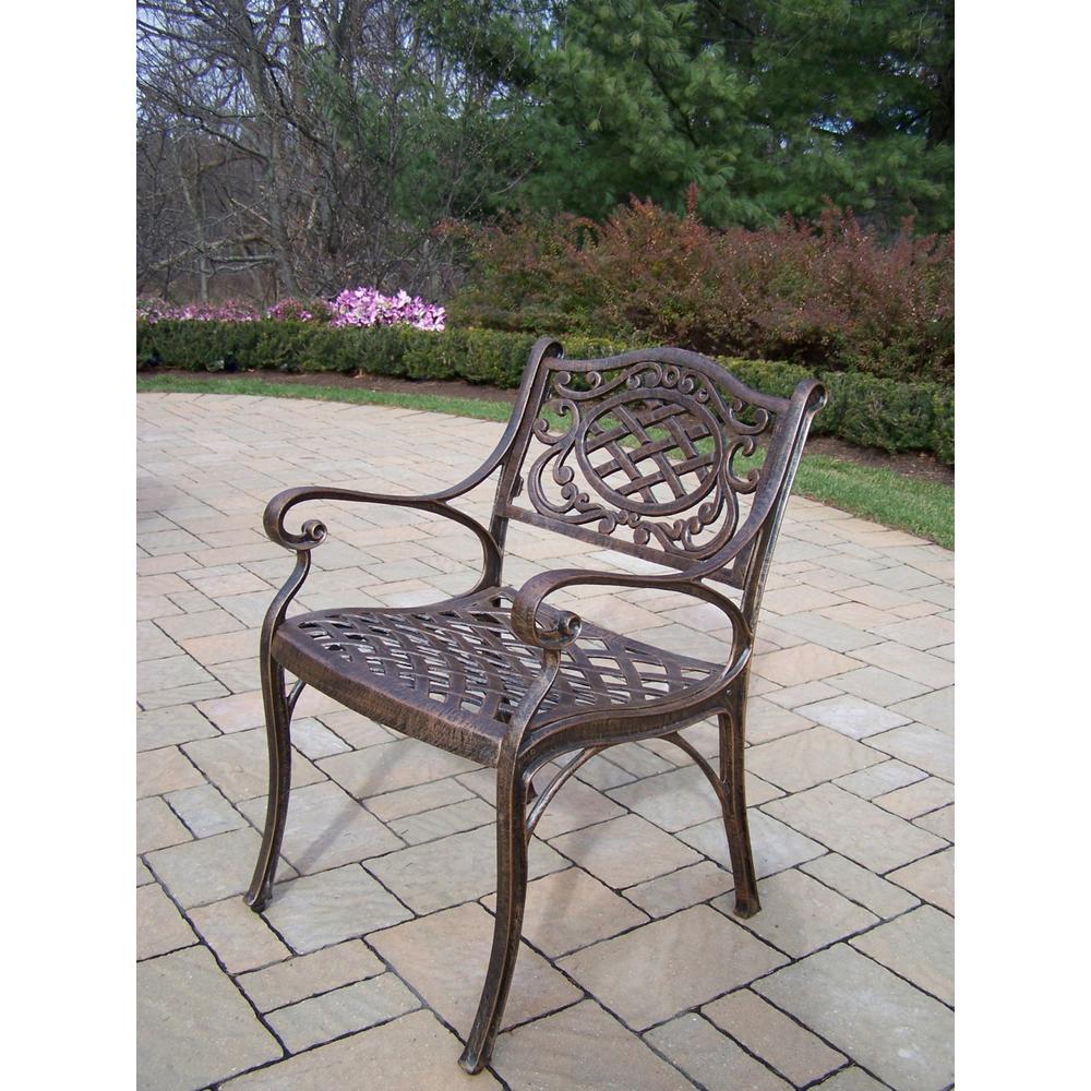 Oakland Living Aluminum 8 pc. Patio Dining set w/ 60" Round Interchangeable Table, Arm Chairs & Ice Bucket