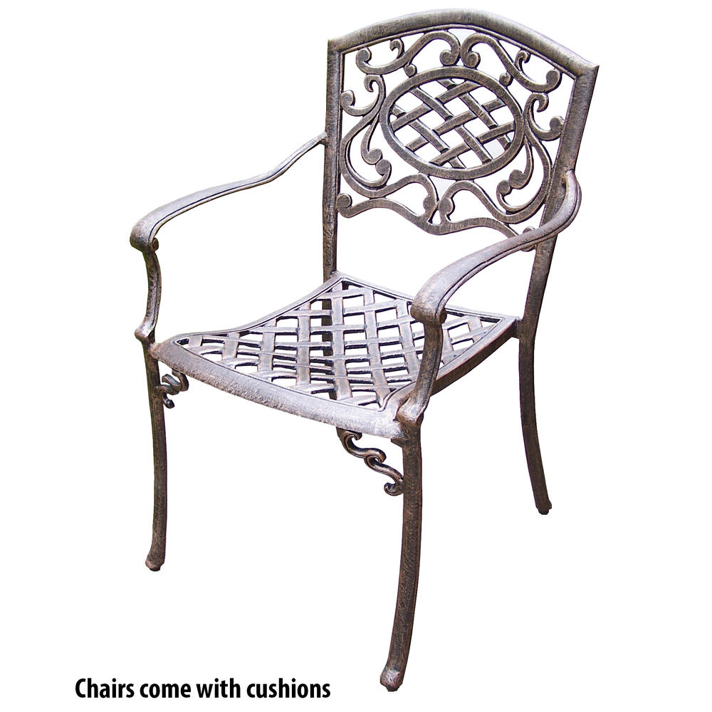 Oakland Living Aluminum Patio Dining set 60" Interchangeable Table, Cushioned Chairs & Swivel Rockers, Umbrella & Stand