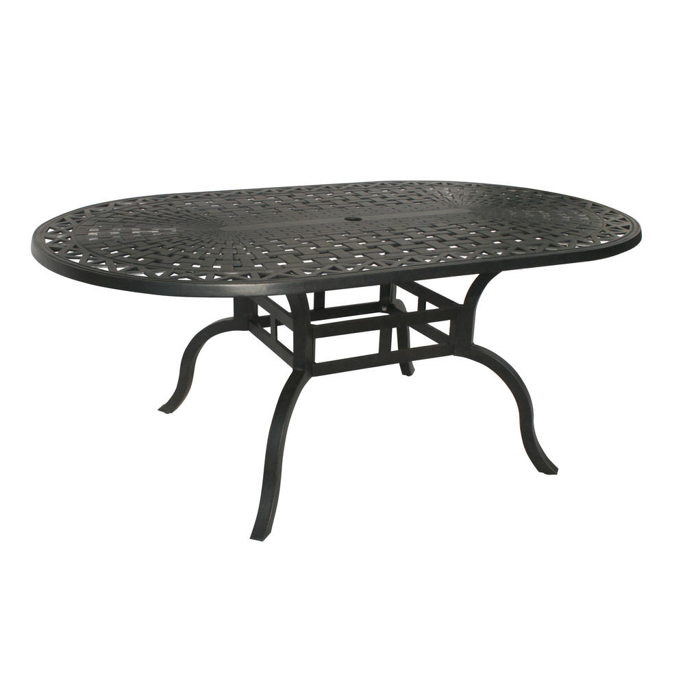 Oakland Living Aluminum Patio Dining set 72 x 42" Oval Table, Sunbrella Cushioned 4 Stackable Chairs and 2 Swivel Rockers