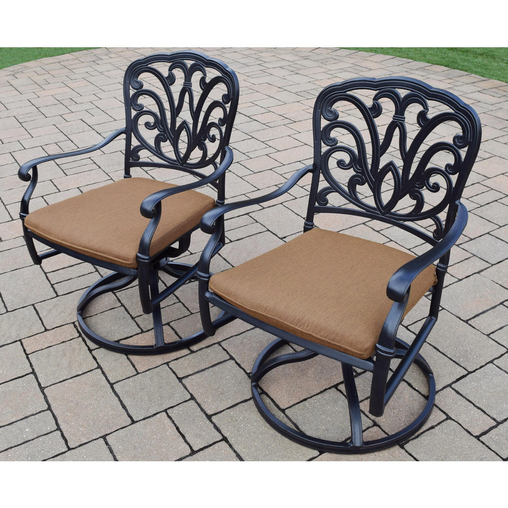 Oakland Living Aluminum Patio Dining set 72 x 42" Oval Table, Sunbrella Cushioned 4 Stackable Chairs and 2 Swivel Rockers