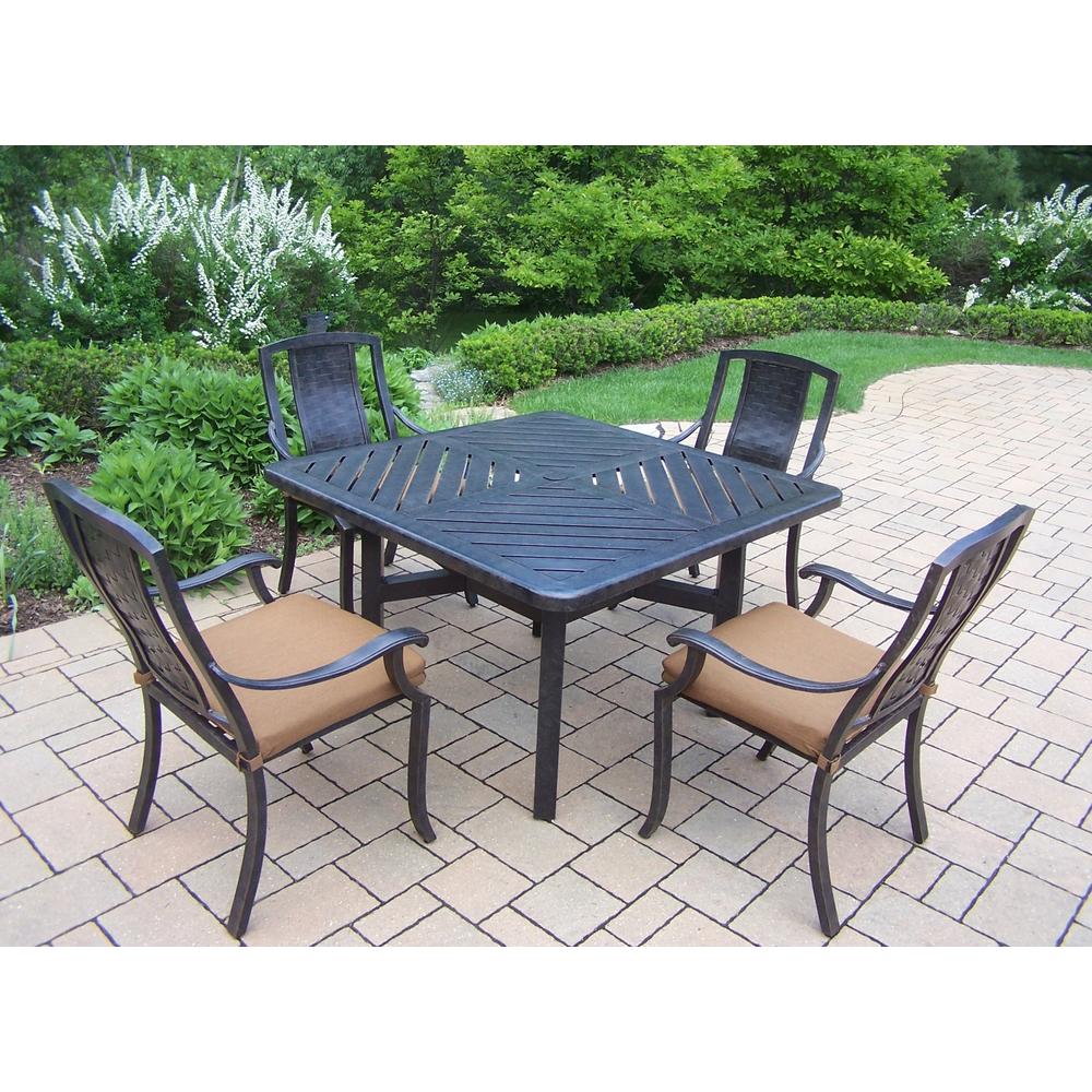 Oakland Living Aluminum Patio Dining Set w/ 48x48" Table and Stackable Chairs & Sunbrella fabric Cushions