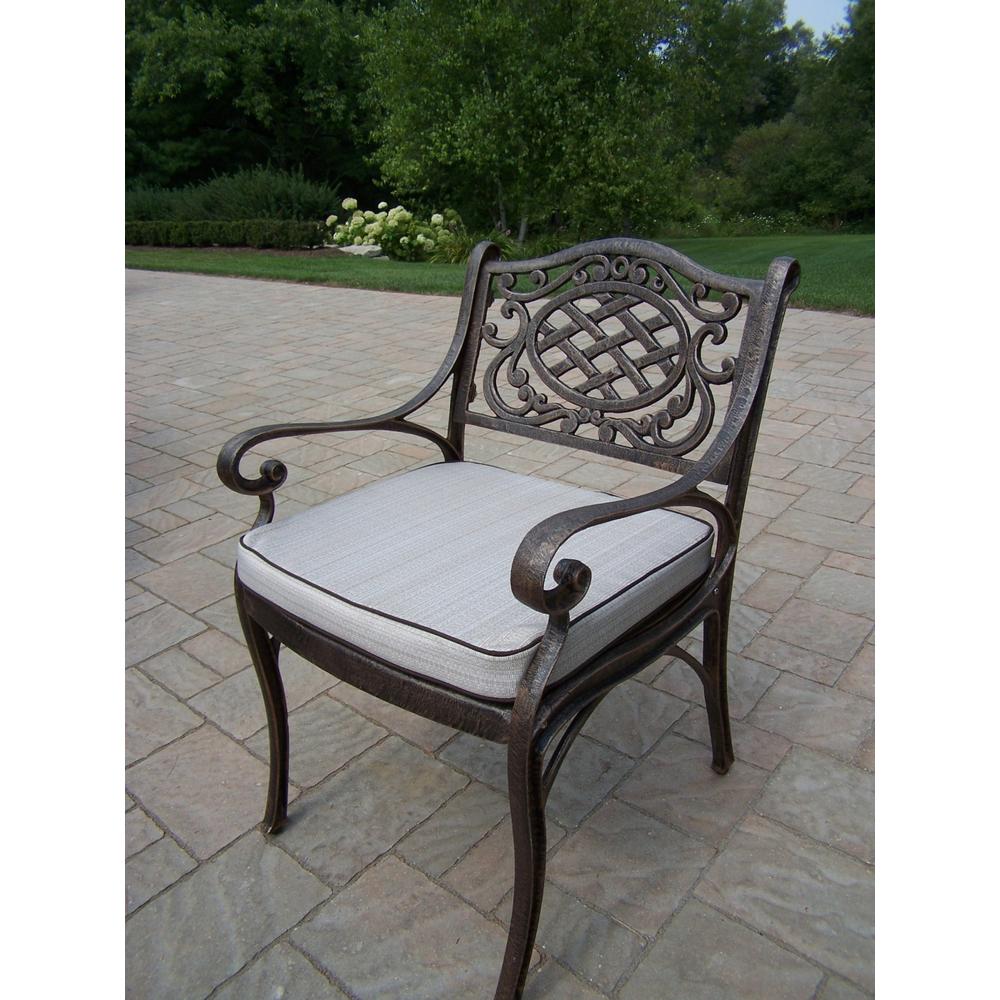 Oakland Living Aluminum Patio Dining set w/ 60" Round Interchangeable Table & Cushioned Arm Chairs