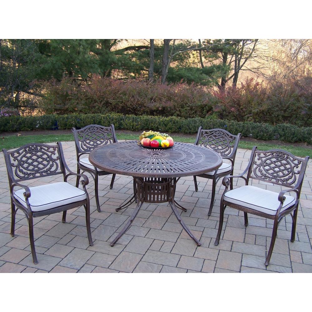 Oakland Living Cast Aluminum 5 Pc. Dining patio set w/ 48" Table & Cushioned Arm Chairs
