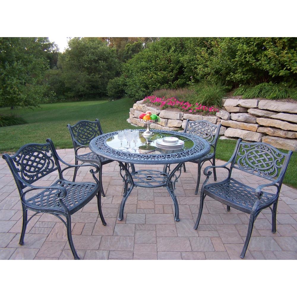 Oakland Living Cast Aluminum 5 Pc. Patio Dining set w/ 48" tempered glass top Table & Durable Arm Chairs