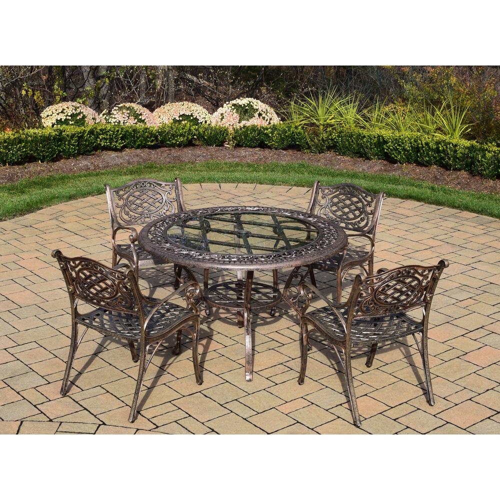 Oakland Living Cast Aluminum 5 Pc. Patio Dining set w/ 48-inch Round Table & Arm Chairs
