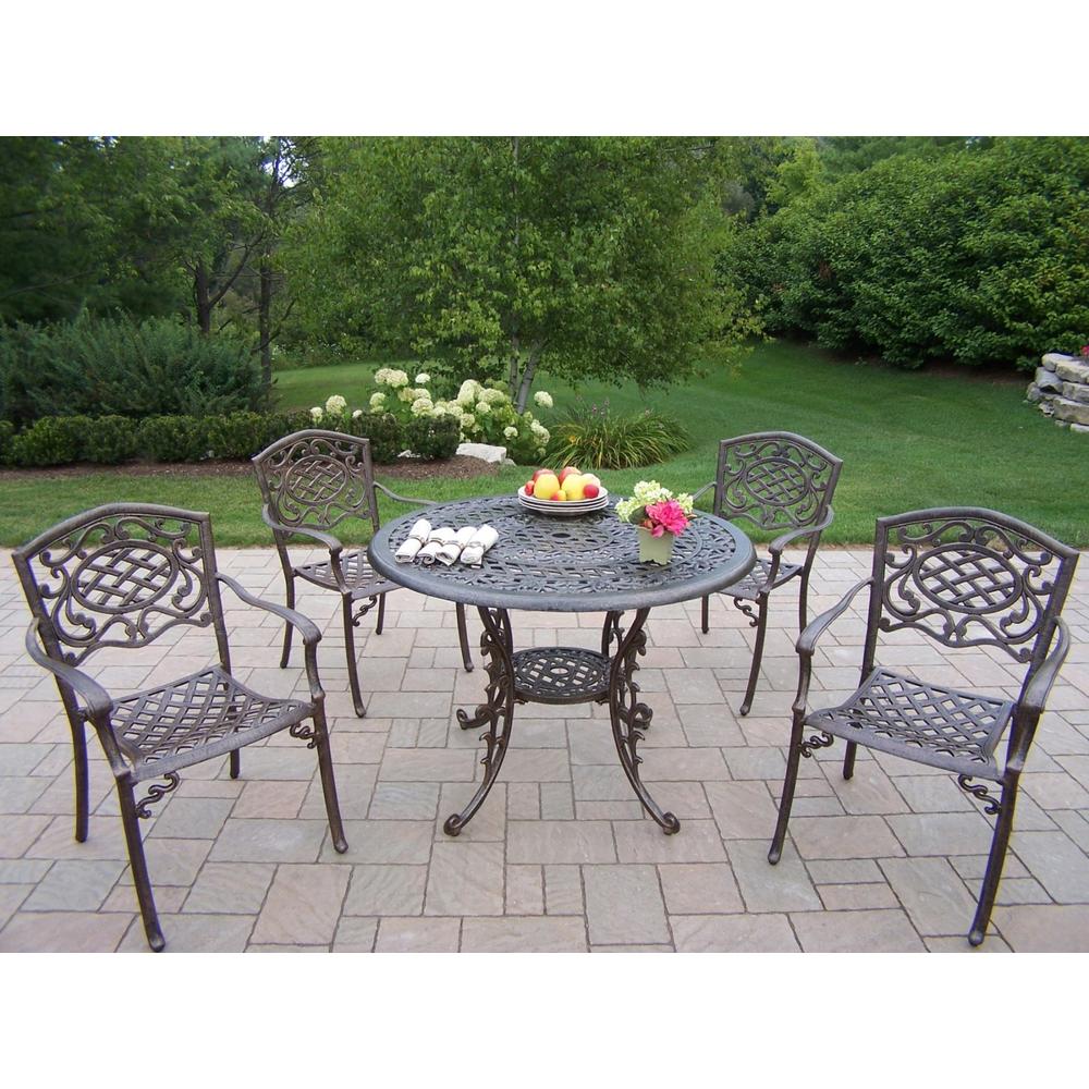 Oakland Living Cast Aluminum 5 Pc. Patio Dining set w/ Table &  Stackable Arm Chairs