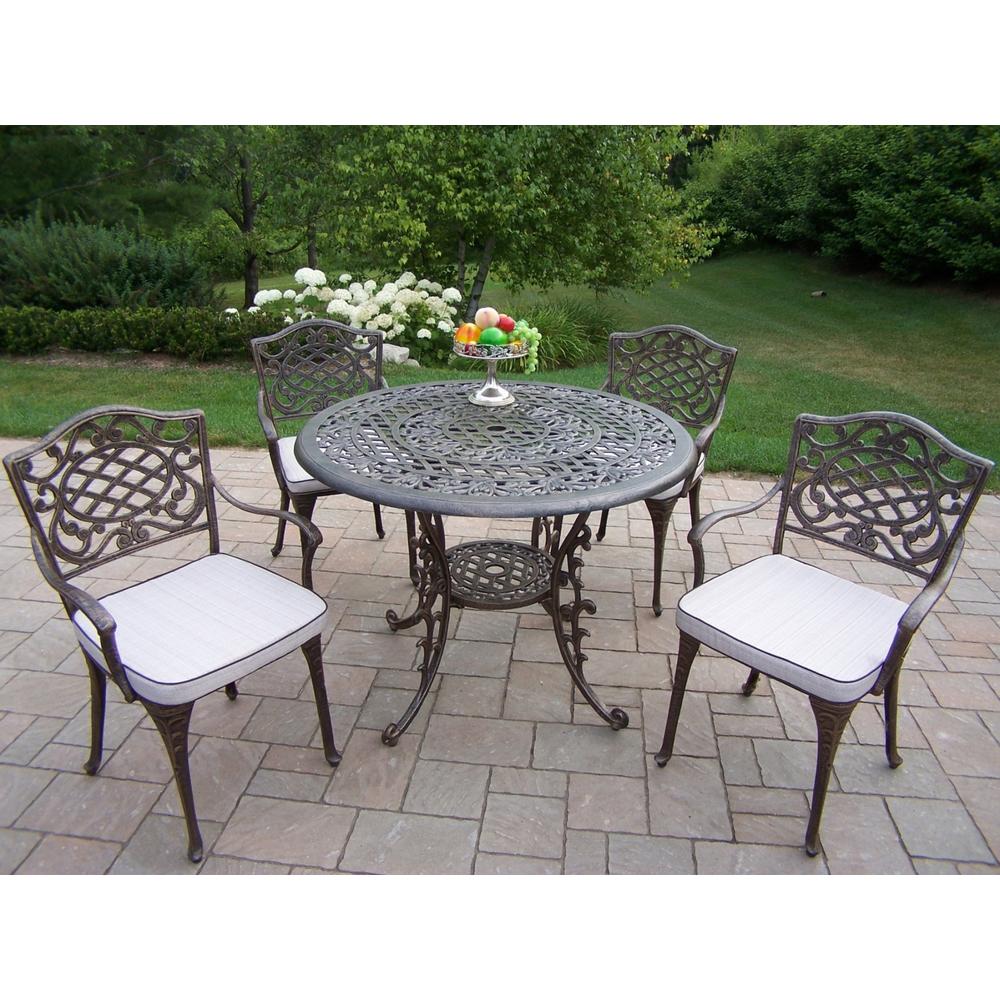 Oakland Living Cast Aluminum 5 Pc. Patio Dining set w/ table & Cushioned Arm Chairs