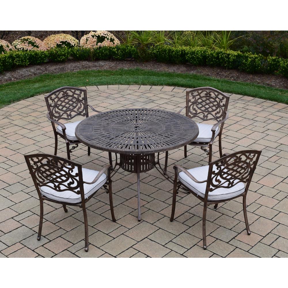 Oakland Living Cast Aluminum 5 Pc. Patio Dining set w/ table and Spun polyester Cushioned stackable Chairs
