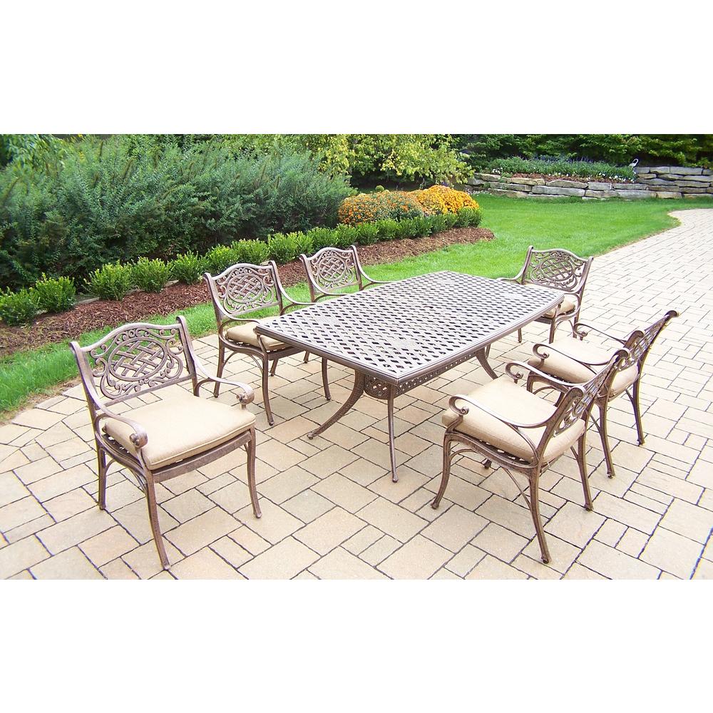 Oakland Living Cast Aluminum 7 Pc. Patio Dining Set w/ 70x38-inch Table and Cushioned Chairs
