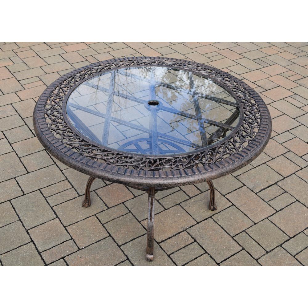 Oakland Living Cast Aluminum Patio Dining set w/ 48" Round Table & Cushioned Arm Chairs