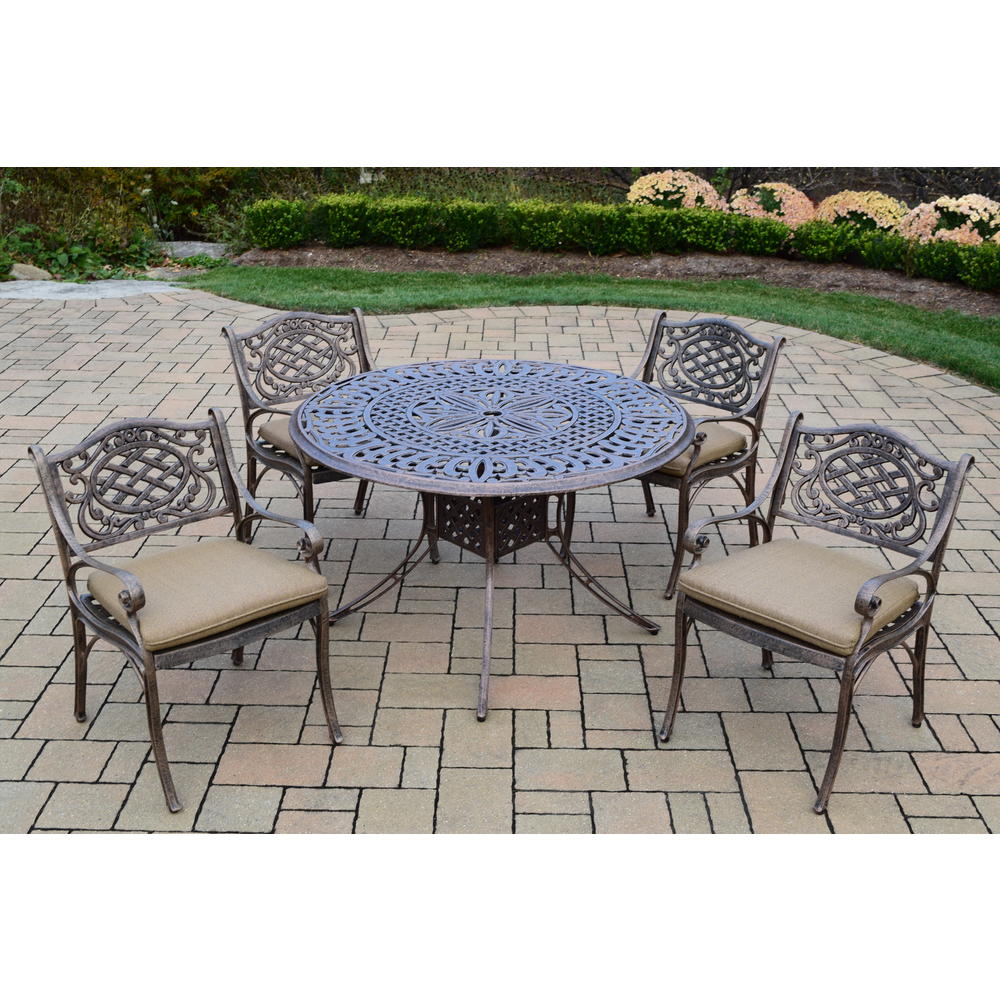 Oakland Living Patio Dining Set 5 Pc. Aluminum w/ 48-inch table, Cushions and Chairs