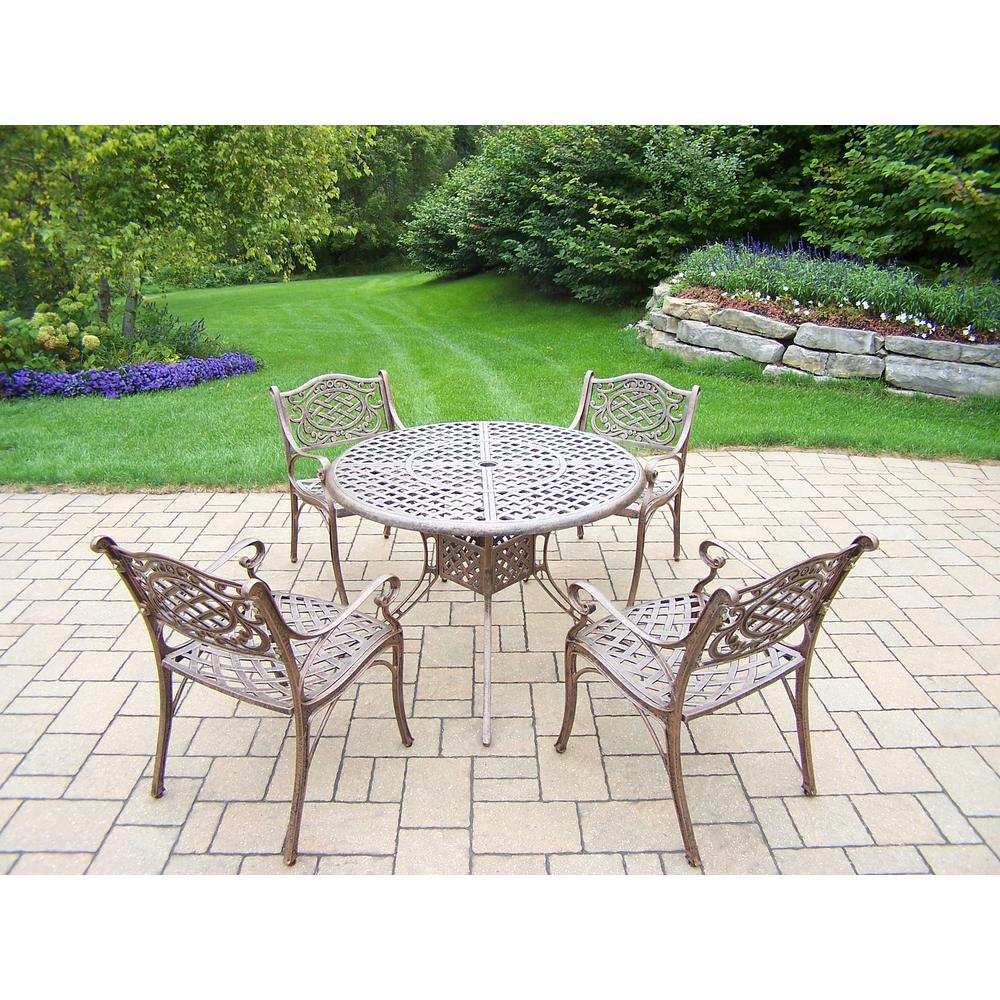 Oakland Living Patio Dining Set Cast Aluminum 5 Pc. w/ Chairs and Table