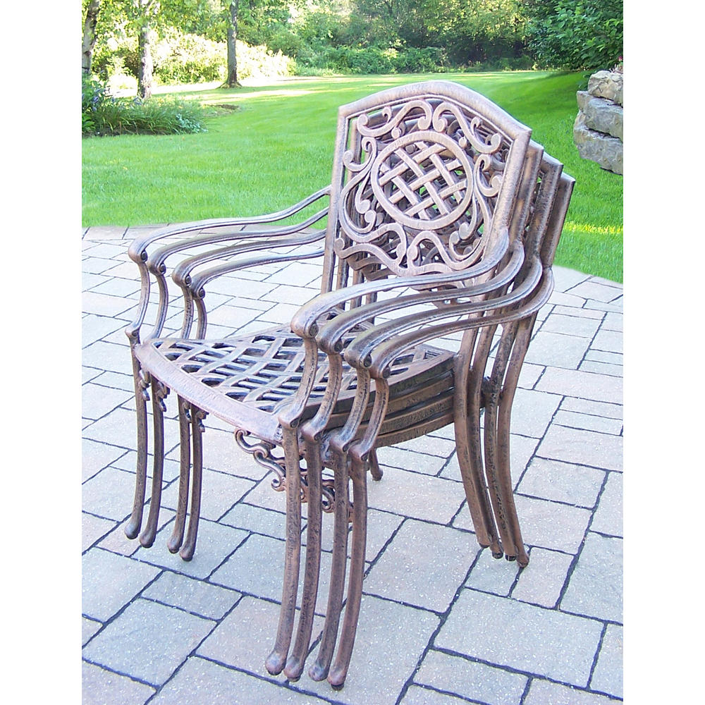 Oakland Living Patio Dining Set Cast Aluminum 5 Pc.w/ 48" table and Cushioned Stackable Chairs