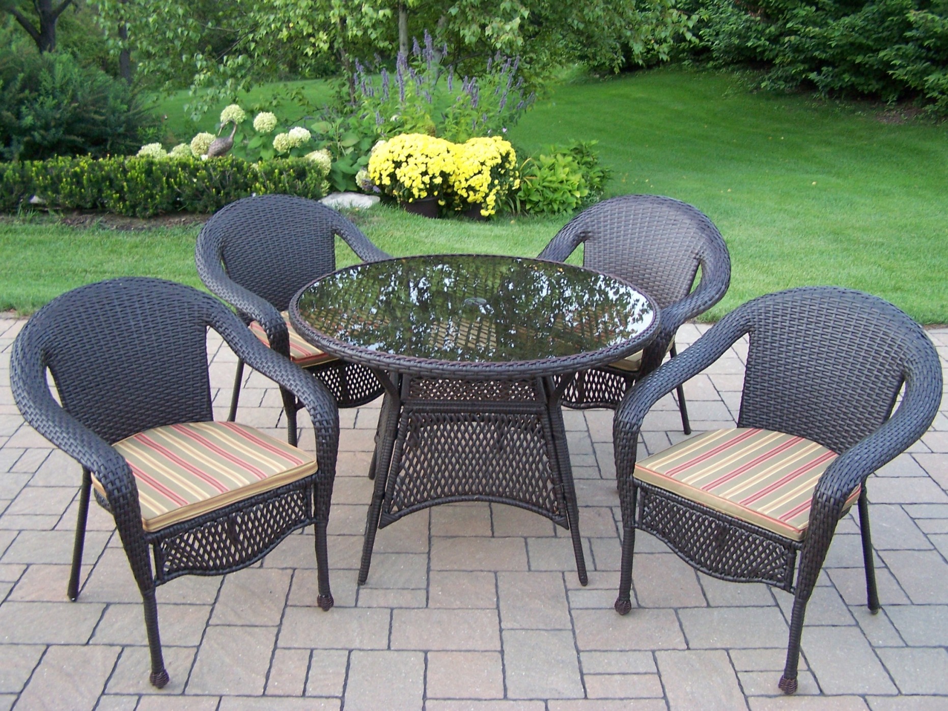 Oakland Living Wicker 5 Pc. Patio Dining Set w/ 42" tempered Glass Top